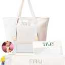 Mykng Nzw Empty Mahjong Tile Bags Set for American Tiles and Racks,Canvas Tote Bag with Mat Holder Accessories Organizer,Portable Mahjong Case Drawstring Protective Sleeve for Rack Pushers,Beige