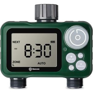 Geevon Sprinkler Timer With Brass Inlet Metal Thread - Programmable Water Timer With Rain Delay for Garden, RV Water Tank Filling, Lawn Sprinkler and Nozzle Sprayer - 2 Zones