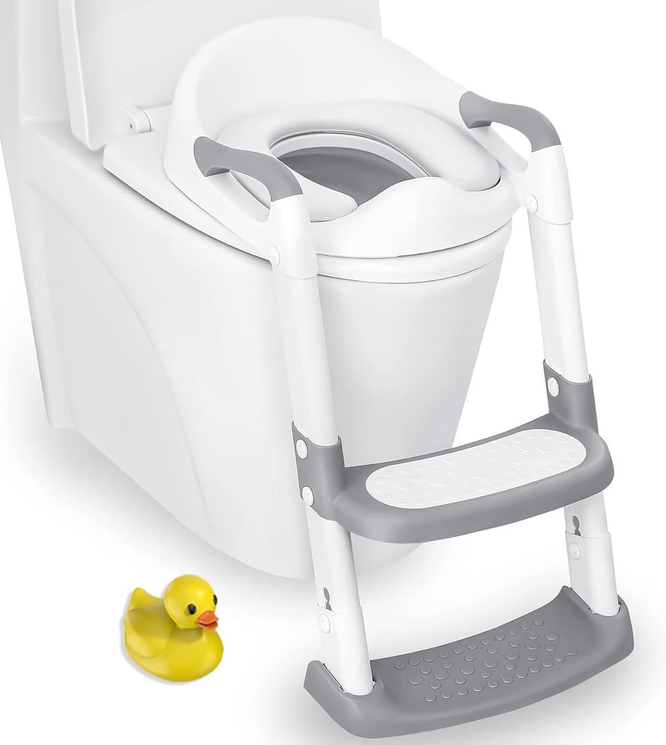 JASSONE Potty Training Seat, Toddler Step Stool, 2 in 1 Potty Training Toilet for Kids, Baby Seat with Splash Guard and Anti-Slip Pad for Boys Girls Potty Training, Grey (Gray)