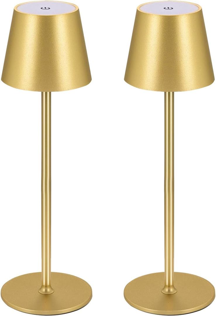 BGFHome Cordless Table Lamp LED Desk lamp,5000mAh Rechargeable Touch Night Light Wireless Minimalist Design for/Restaurant/Bedroom/Bars/Outdoor Party/Camping/Coffee Shop(2 Pack Gold)