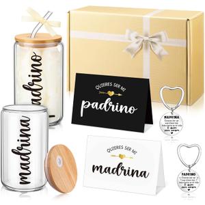 Mimorou 7 Pcs Christmas Godparents Proposal Gift Set Will You Be My Godmother Godfather Gift with Glass Cups Keychains Cards Box for Birthday Baptism Baby Shower Gender Reveal