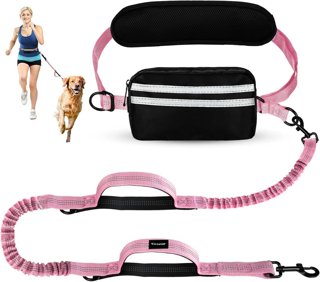 Hands Free Dog Leash, Adjustable Waist Belt with Double Padded Handles No Pull,Pink