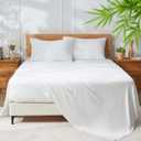 100% Rayon Derived from Bamboo Sheets King Size, Organically Growth, Silky Soft & Cooling Sheet Set, 4 Piece (1 Fitted Sheet, 1 Flat Sheet and 2 Pillowcases) White Bedding Set with Deep Pocket