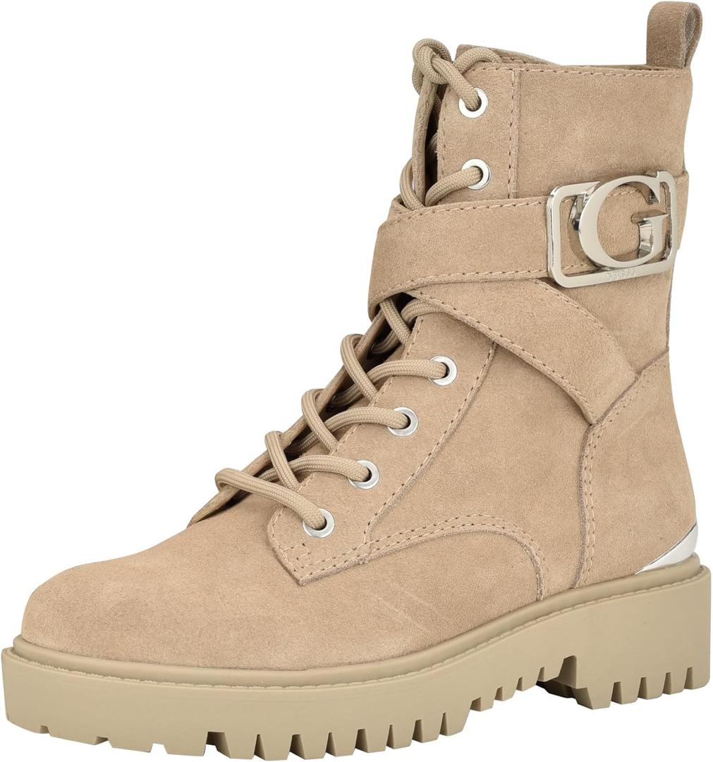 GUESS Women's Orana Combat Boot (8.5, Taupe Suede 240)
