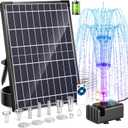 Antfraer 12W Solar Fountain Pump with 4200mAh Battery Backup& Remote RGB LED Lights, Floating Solar Water Fountain with 8 Nozzles & PVC Tubing for Bird Bath, Garden, Backyard, Outdoor Water Feature