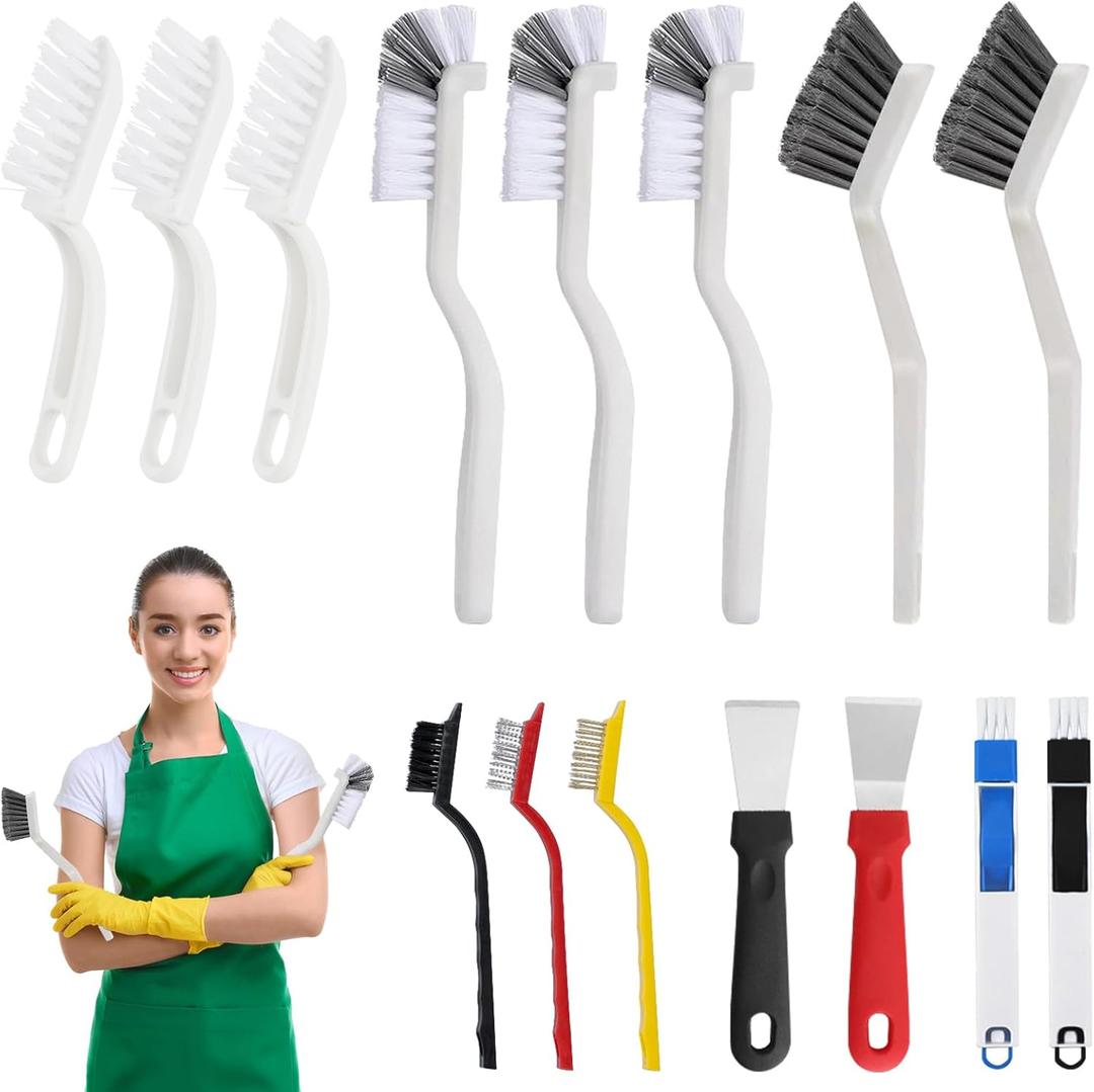 15PCS Cleaning Brush Set for Household  V Shape Grout Brush, Multi-Purpose Household Cleaning Tools for Kitchen, Bathroom, Sink, Grout, Cup, Teapot, Blender