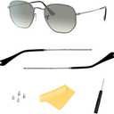Hicycle Replacement Temple Arm,Temple Tips for Ray Ban RB3447 RB3547N RB3548N RB3647N Sunglasses,with 4 Screws,1 Screwdriver (Light Gunmetal)
