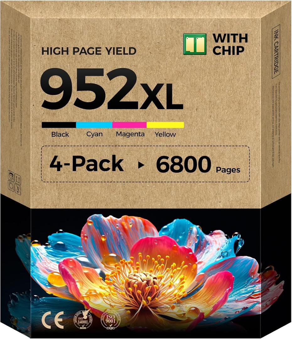 952XL Ink Cartridges Combo Pack Replacement for HP Ink 952 952XL Work with OfficeJet Pro 7740 8720 8710 8715 8210 8702 8725 8730 8740 7720 7730 Printer (4-Pack, Black/Cyan/Magenta/Yellow