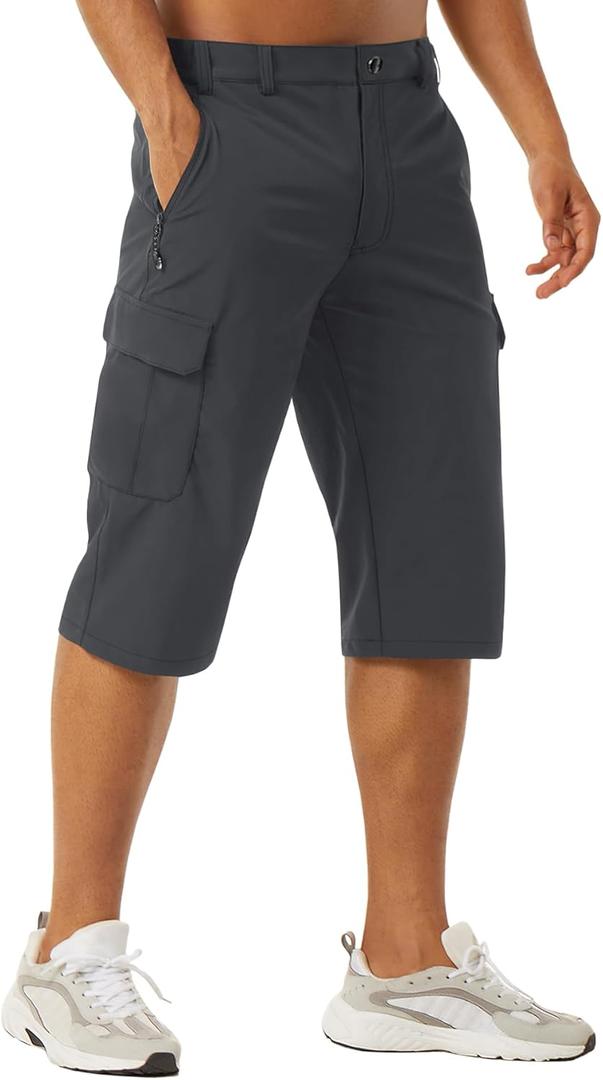 EKLENTSON Men's Workout Shorts Quick Dry Gym Hiking Shorts Zipper Pockets Lightweight Athletic 3/4 Capri Pants for Men (Black)