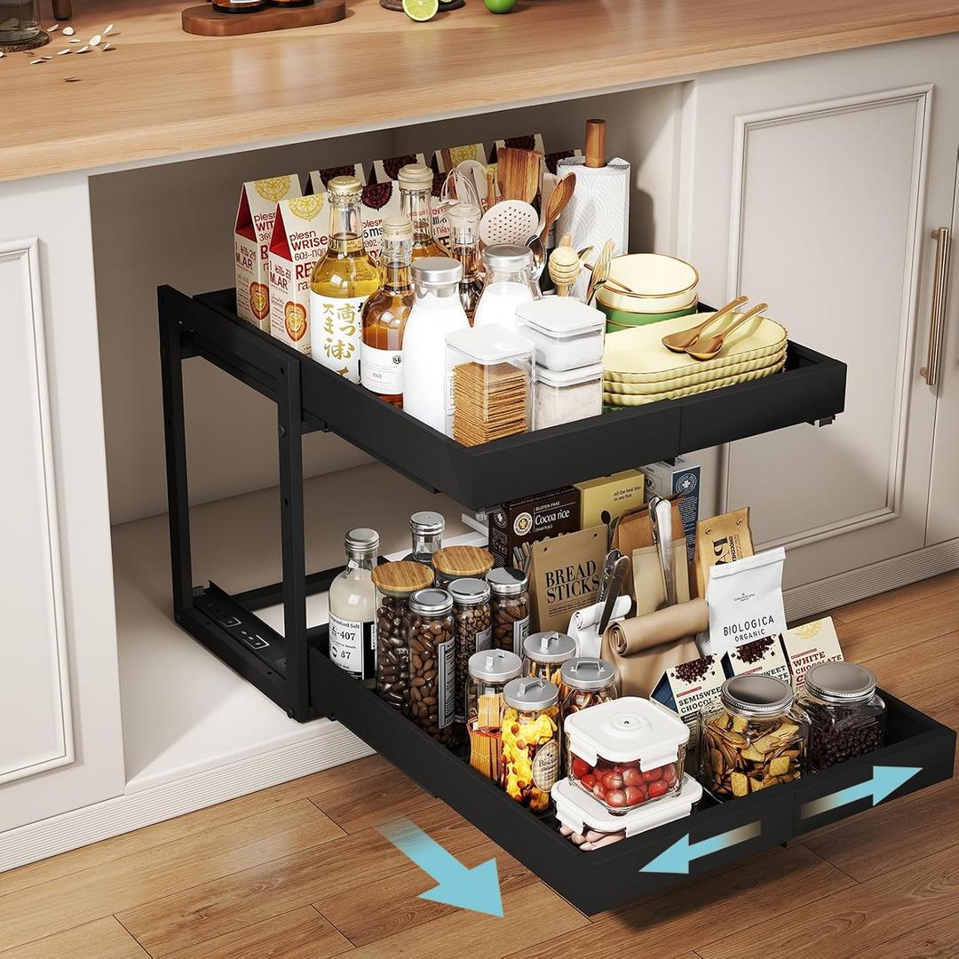 Golener 2-Tier Expandable Pull Out Cabinet Organizer, Cabinet Drawers, 21"D
Cabinet Pull Out shelves, Adjustable Pantry Drawers, Slide Out Drawers for Kitchen Cabinets, Under Sink Organizer,Large Black