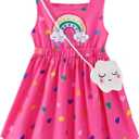 Toddler Girls Spring Dress Little Girl Rainbow Summer Dresses for Girls Sleeveless Sundress with Bag Outfits, Size 4-5 Years