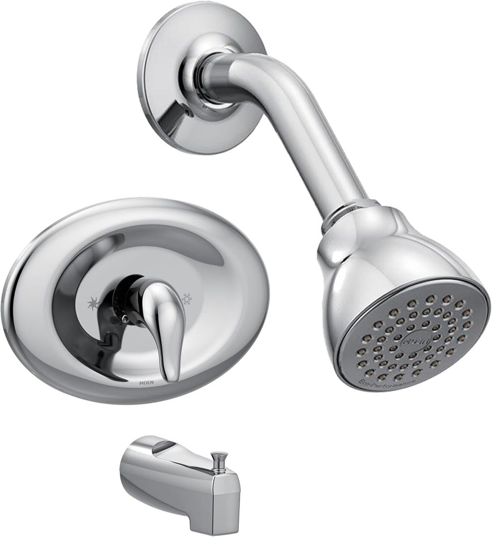 Moen Chateau Chrome Eco-Performance Shower Trim Kit with Showerhead, Lever Handle, and Tub Spout, Posi-Temp Valve Required, TL2369EP (Pack of 1)