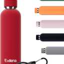 Exllena Slim Insulated Water Bottles for Travel 18oz with Clip, Double Wall Vacuum Stainless Steel Water Bottle Keeps Drinks Cold 24 Hrs/Hot 12 Hrs, 100% Leakproof, BPA FreeRed