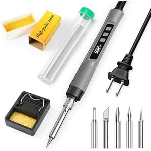 Soldering Iron Kit, 190W Soldering Gun, 110V LED Solder Kit for Electronics, Adjustable Temperature 356-932℉, Includes Solder Wire, Tips, Stand, Sponge and Flux Paste, Grey