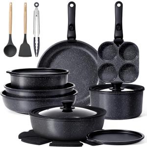 GIPP Pots and Pans Set Non Stick,Kitchen Cookware Set Detachable Handle, Non Toxic Cooking Pan Set with Frying Pans Set,RV Cookware Sets for All Stoves, Dark Grey, 21PCS, 21PCS-Big Size