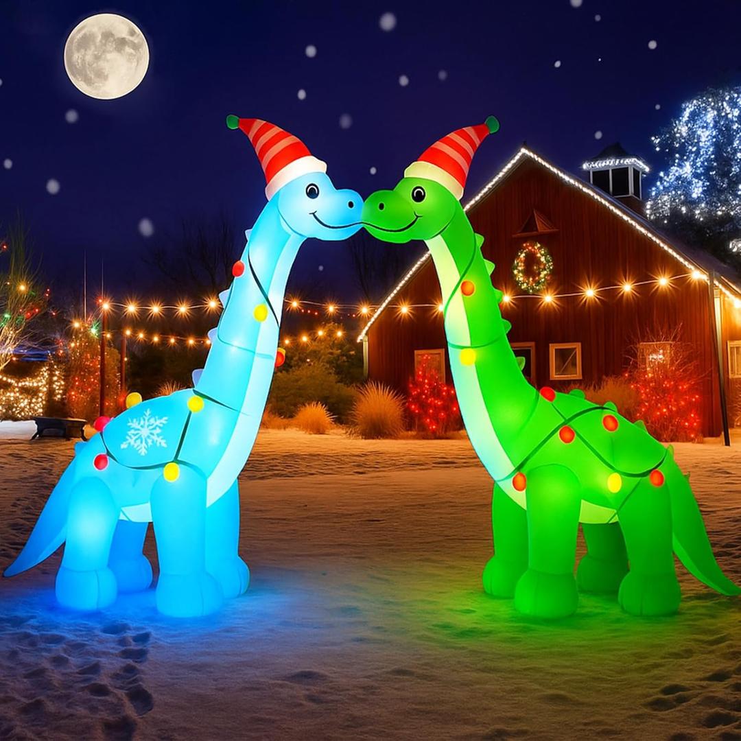 8 ft Valentine's Day Dinosaur Kissing Arch Decoration Outdoor Inflatable Archway Built in LED Lights Blow up Kissing Dinosaurs Decor for Yard Garden Lawn Holiday Outside