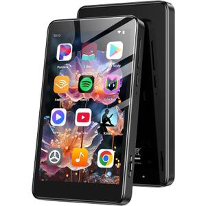 AGPTEK 96GB MP3 Player with Bluetooth and WiFi, T08X 4'' Android 14 MP4 Music Player with Spotify, Audible, APP Store, Up to 1TB, Black