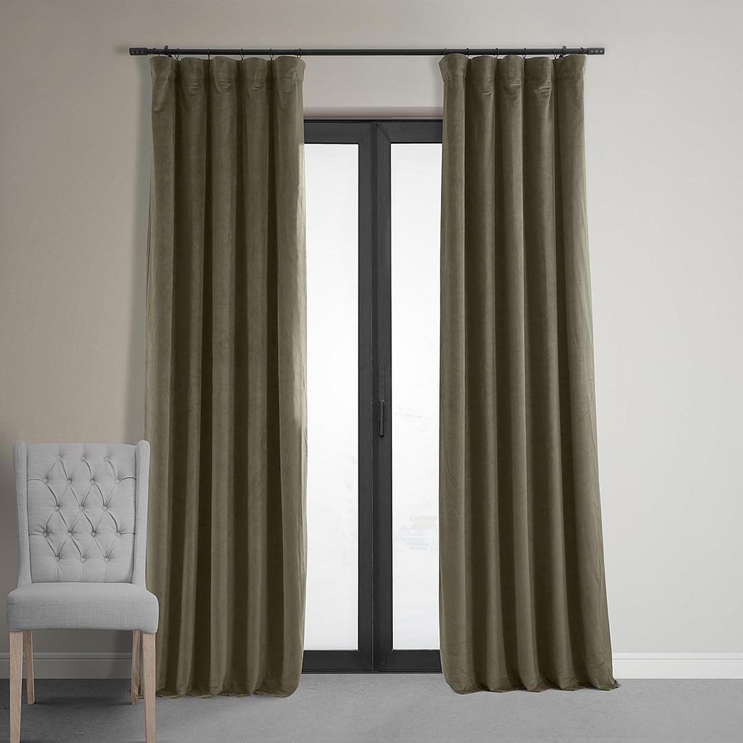 HPD Half Price Drapes Signature Velvet Thermal Blackout Curtains for Living Room 108 Inch Long (1 Panel) Rod Pocket Insulated Blackout Curtains for Bedroom Window Curtains, 50W x 108L, Hunter Green (50"W x 108"L (Pack of 1), Taupe)