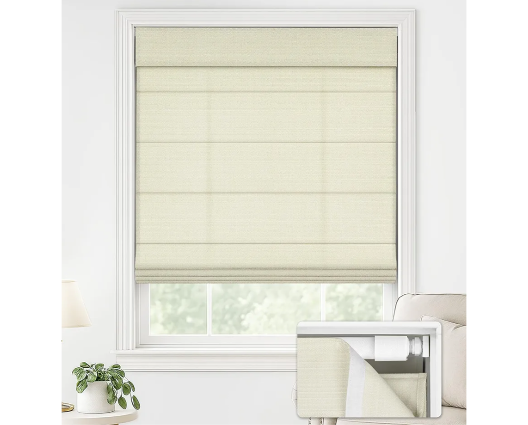 LazBlinds No Drill Roman Shades for Windows, Cordless Light Filtering Window Shades with UV Protection, Polyester Fabric for Bedroom & Living Room, 39" W x 64" H, Cream