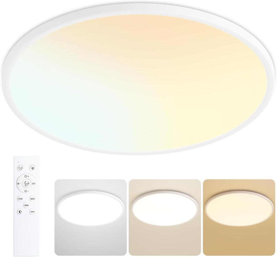 24 Inch Flush Mount Ceiling Light with Remote, 54W Dimmable LED Fixture 5400LM, 3000K-6500K Adjustable, Round Ceiling Lamp for Bedroom, Kitchen, Living Room, Dining Room, Bathroom, White 24 Inch Flush Mount Ceiling Light with Remote, 54W Dimmable LED Fixture 5400LM, 3000K-6500K Adjustable, Round Ceiling Lamp for Bedroom, Kitchen, Living Room, Dining Room, Bathroom, White