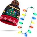 JOYIN 2 Pcs Christmas Hat with Light-up Necklace (12 Bulbs), Knitted Beanie Hat for Xmas, Winter Party Favor