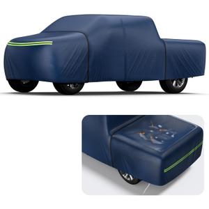 KAKIT Truck Cover Waterproof All Weather, Wear-Resistant Lightweight Fabric with Door Zipper and Tear Resistant Quick Drainage Holes, 5 Windproof Straps, Navy Blue (Truck Up to 250''L)