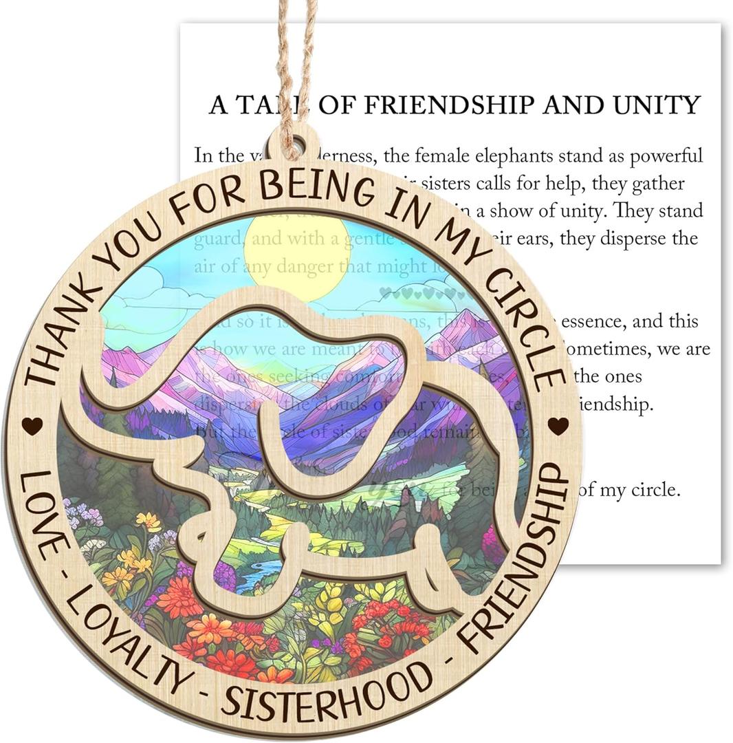 GEEMBI Friends Ornaments for Women - Elephant Suncatcher Christmas Ornaments 2026 for Tree Decorations - Friendship Birthday Elephant Day Gifts for Women Friends, Bestie BFF Best Friend Birthday Gifts (Multicolor My Circle)