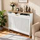 Deep Tall Radiator Cover Cabinet: External 37.6inch Height Heater Covers with Natural Wood Texture Top - Thickened MDF Radiator Shelf with Simple Pull-out Drawer (Vertical-M 44.09x37.6x7.48in)