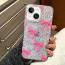 Cute Case for iPhone 13/iPhone 14 Glitter,Bling Clear Pretty Bow Tie Aesthetic Sparkly Cover,Ribbon Bowknot Soft Protective Phone for Women Girls (Pink, for iPhone 16)