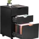 HollyHOME 3-Drawer Wood File Cabinet, Under Desk Cabinet for Home Office, Rolling Storage Shelf for Home, Printer Stand, for A4, Letter-Size Files, 11.8in Hanging File Folders, Black