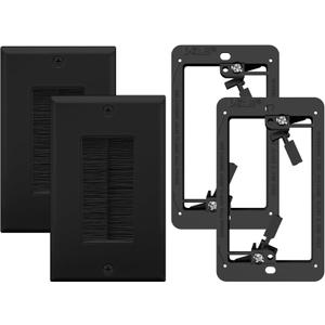 VCE Brush Wall Plate with Bracket, Cable Pass Through Insert Single Gang Decorator Wall Cover for Low Voltage Cables, Cord Hider for Wall Mount TV, Home Theater System, Black (2-Pack)