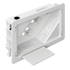inWall TV Box with Flange for Home Theater Installation, 11.9" x 8.4" Cord Hider for Wall Mounted TV, with 2 Outlets, Cable Bracket, LV Cable & 11/2" ENT Entrance, Ideal for New or Retrofit Job