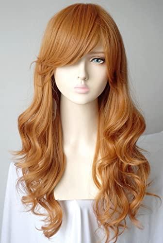 Ginger wigs for women, Long Ginger wig Daphne costume wig Synthetic Wigs Wavy Curly 28 inches for Girl and women Nami costume Halloween costume Wig for Women (3289-2)