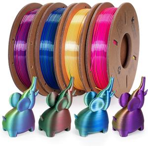 Tri Color Silk PLA 3D Printer Filament Bundle 1.75mm Color Changing PLA Filament Multi Pack Bundle 4 Spool Each 250g (Multicolor: Red&Yellow&Blue; Red&Blue&Green; Red&Purple&Gold; Orange&Blue&Green)