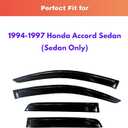 KPY Rain Guards Fit for 1994-1997 Honda Accord Sedan, Out-Channel Window Visors Vent Wind Deflectors 4PC, Car Accessories for 94-97 Accord (Sedan Only)