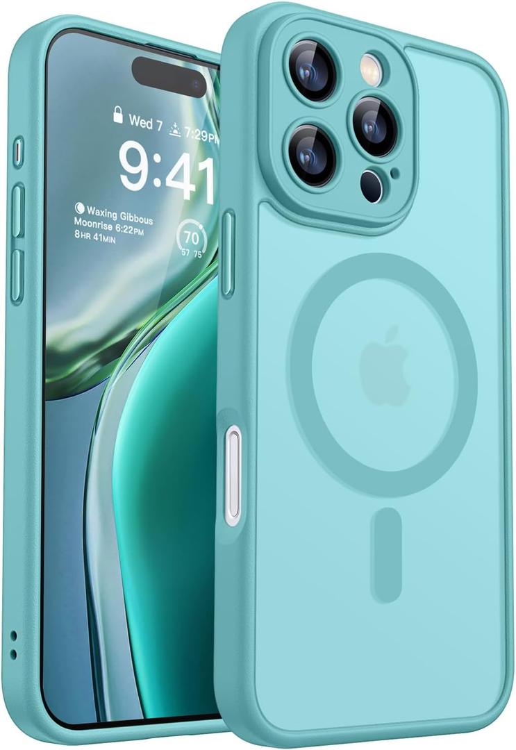 CANSHN Magnetic Compatible with iPhone 16 Pro Case, Upgraded [Full Camera Protection] [Compatible with Magsafe] [Translucent Matte] Shockproof Protective Phone Cover 6.3 Inch - Teal