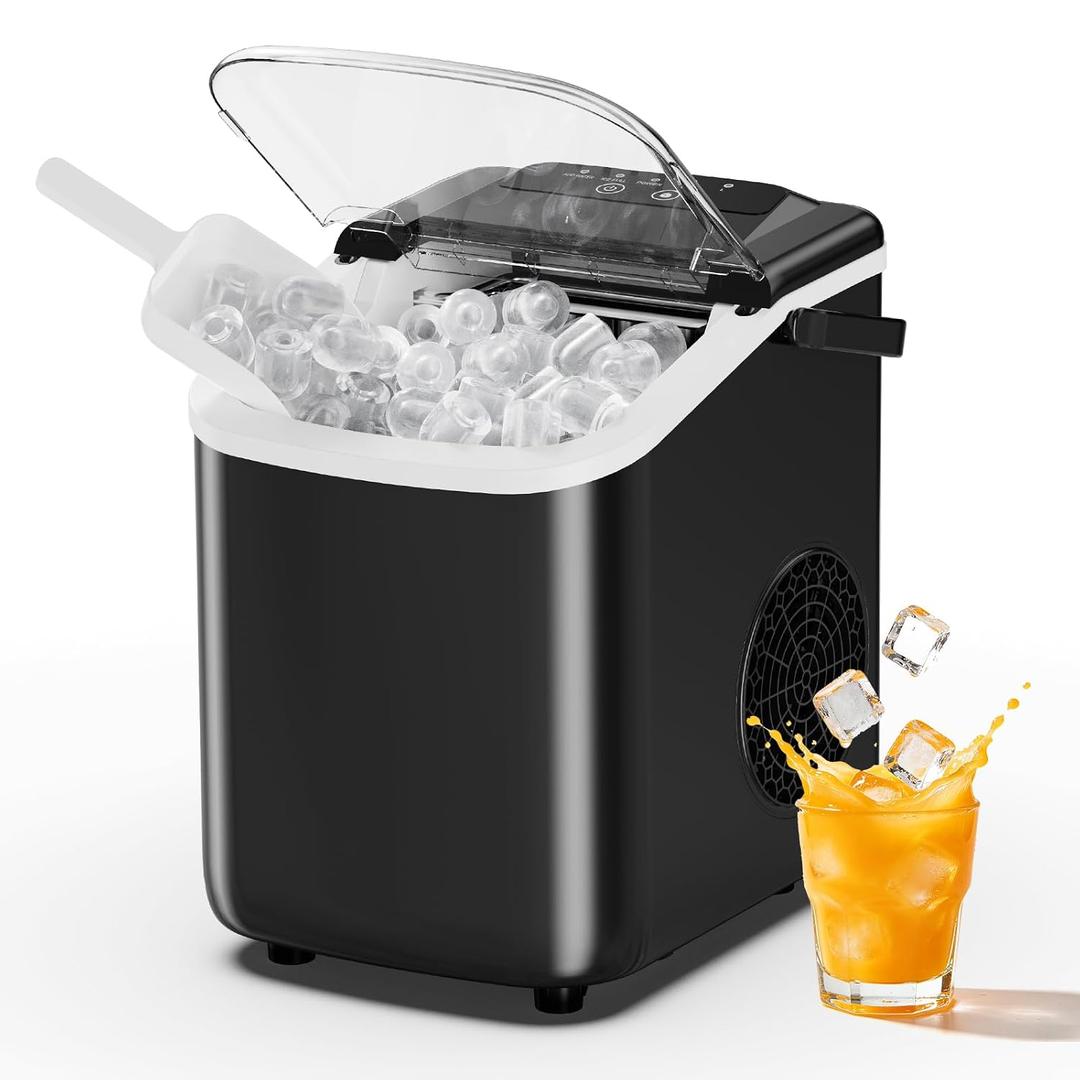 Sweetcrispy Countertop Ice Maker with Scoop, Basket and Handle, Portable Ice Machine 9 Cubes Ready in 6 Mins, 26.5lbs in 24Hrs, 2 Sizes for Home Kitchen Office Bar Party