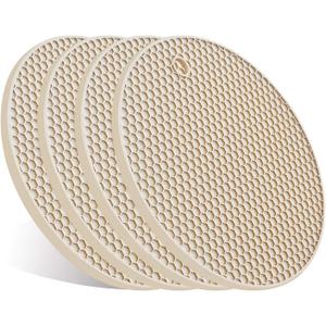 4 Pcs Trivets for Hot Dishes, Kitchen Heat Resistant Silicone Trivet, Extra Thick, Large, Non Slip (3. Beige)
