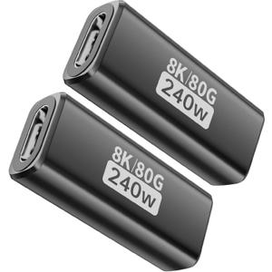 240W for USB C Thunderbolt 5 Coupler Female to Female 2Pack, Support 120Gbps Bandwidth, 80Gbps, 16K, Dual 8K, 4K 540Hz, Triple 4K 144Hz for Thunderbolt 4 / 3, iPhone 17, USB4, Razer Blade, Mac mini M4