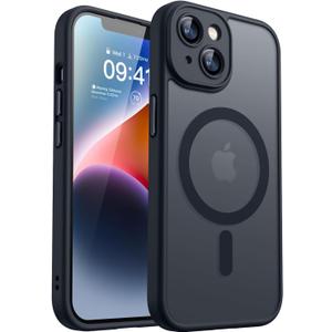 CANSHN Magnetic for iPhone 14 Plus Case, Upgraded [Full Camera Protection] [Compatible with Magsafe] [Translucent Matte] Shockproof Protective Phone Case for iPhone 14 Plus 6.7" - Black