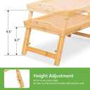 Breakfast Bed Tray for Eating - Height Adjustable Raised Food Table - Bamboo Serving Tray on Lap Sofa - Portable Snack Platter with Folding Legs Ideal for Bedroom, Picnic - Natural 2 Pack