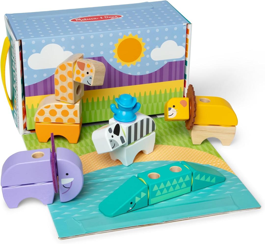 Melissa & Doug Blockables Safari Snap and Play, Mix and Match Connectable Wooden Building Blocks Play Set Toy for Preschool Boys and Girls (34 Pcs)