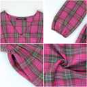 FANCYINN Womens Long Sleeve Buffalo Plaid Shift Tunic Dress Ruffle Hem Vneck Casual Swing Babydoll Mini Dress with Pockets (X-Small, Rose Red Plaid)
