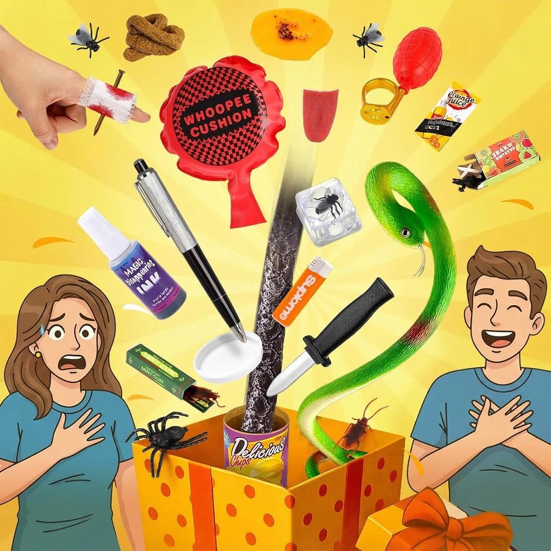 LovesTown Prank Kit, 25 PCS Fun Novelty Prank Sets for Kids & Adults, Classic Gag Gifts Toys Goodie Bag Stuffers for Party Favors, April Fools, Birthdays Party Props, Small
