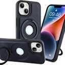 for iPhone 14 Case, PU Leather Case with Built-in Kickstand Shockproof Protection Luxury Phone Cover for Men Women, Dark Blue