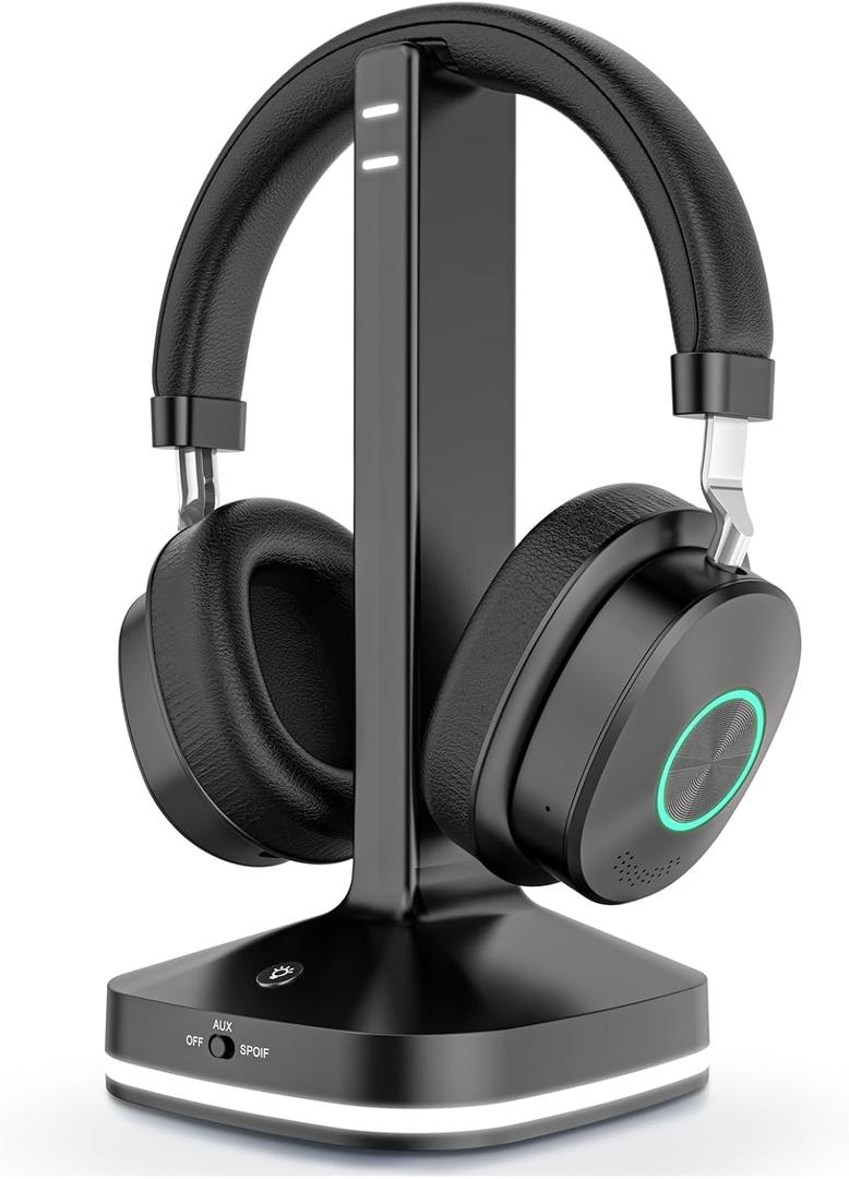 Wireless Headphones for TV Watching, TV Headphones Wireless for Seniors with Transmitter Charging Base, No Audio Delay Bluetooth 5.4, Over Ear Headset with 3 Audio Modes, Gifts for Parents/Elderly (Black)