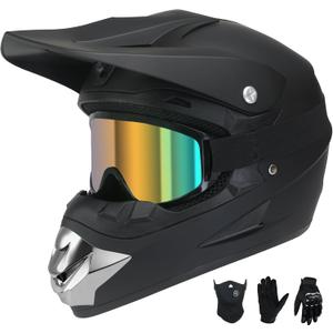 Youth Kids Dirt Bike Helmet Full Face Helmets,Motorcycle Helmets for Boys and Girls 8-14,Includes (Gloves Goggles Mask) 4Pcs Set,Motocross Bike Helmet for Off-Road ATV BMX MX,DOT Approved (Black,L)