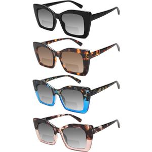4 Pack Bifocal Reading Sunglasses for Women Oversized Square Sun Readers Oprah Style for Women UV400 Protection