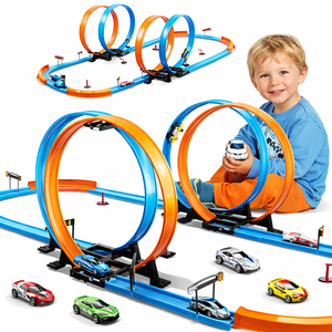 Toy Car Race Track Set for Boys Kids Age 3-5 4-7, Race Tracks with 4 Crash Zones and 1:64 Scale High-Speed Slot Cars, Christmas Halloween Birthday Gifts Toys for Toddlers Boys 4-8 8-12 Years