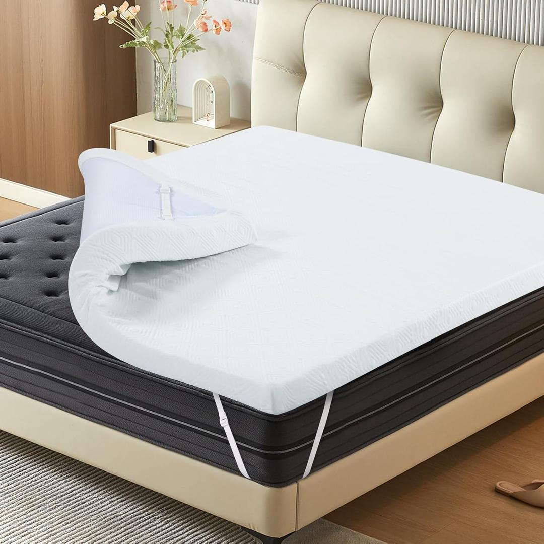 Twin Mattress Topper, 3 Inch Memory Foam Mattress Topper for College Dorm, Washable Bamboo Fiber Cover, Pressure Relief Twin Bed Topper with Adjustable Straps, CertiPUR-US Certified